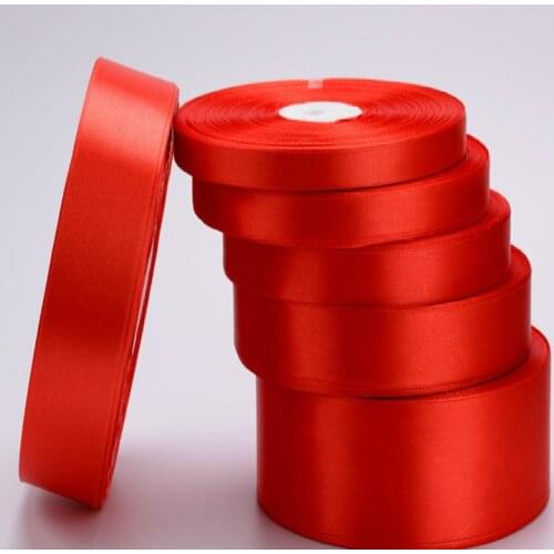 New 6/12/15/20/25/40/50mm Red Color Single Face Satin Ribbon Handmade DIY Material Gift Wrapping Wedding Party tape (22 meters)