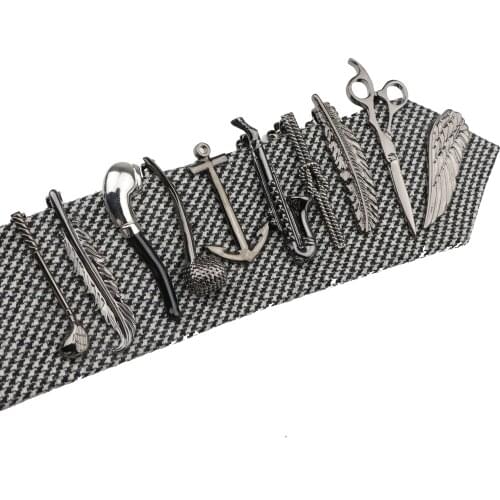 1 Piece Chrome Stainless Dolphins Scissors Beard Black Metal Tie Clip for Men Necktie Clips Pin For Mens Gift NO.25-48