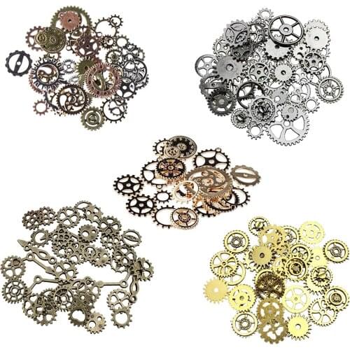 50g Assorted Steampunk Filigree Gears Charm Pendant Finding Cogs Disc Craft