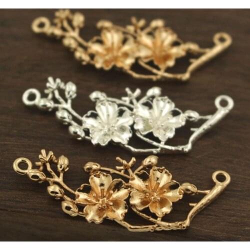 20pcs Flower Leaf Branch Pendant Charms Connectors Quality Brass Metal Gold Color DIY Bride Wedding Hair Jewelry Accessories