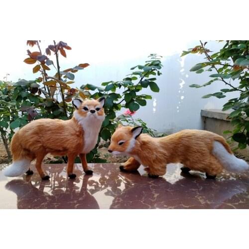 Polyethylene&artificial furs fox lifelike brown foxes 2 pieces toys hard model prop home decoration Xmas gift b0188