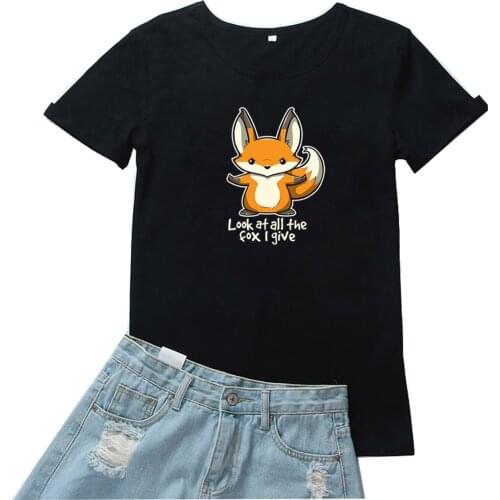 Look At All The Fox I Give Women Tees Cute Cartoon Print Tops Womens Tshirts Loose Short Sleeve Femme T-shirts Kawaii Clothes
