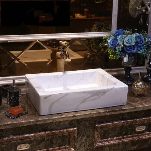 White stone Europe Style Counter Top porcelain wash basin bathroom sinks ceramic vintage wash basin