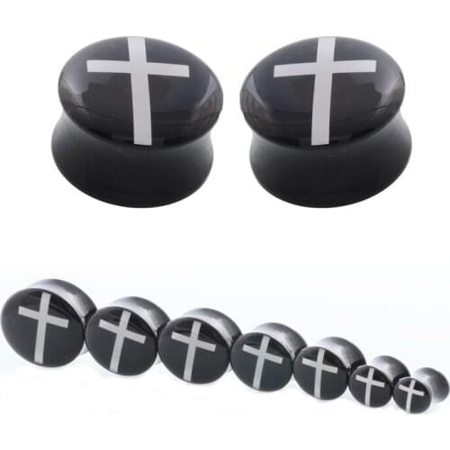 Acrylic Ear Plugs Tunnels Earring Gauges White Cross Hollow Double Flare Ear Tunnels Expanders Plugs Piercing Ring Jewelry