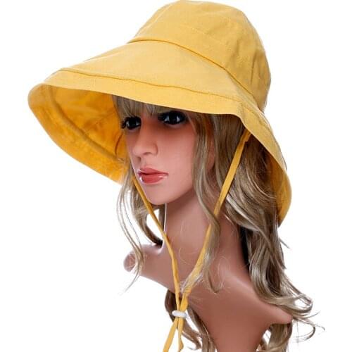 DIFANNI Sun Hat Anti-UV Cotton Summer Hat For Women Vacation Wide Brim Beach Hat Foldable Bucket Hat large Brim Cap 5 Color