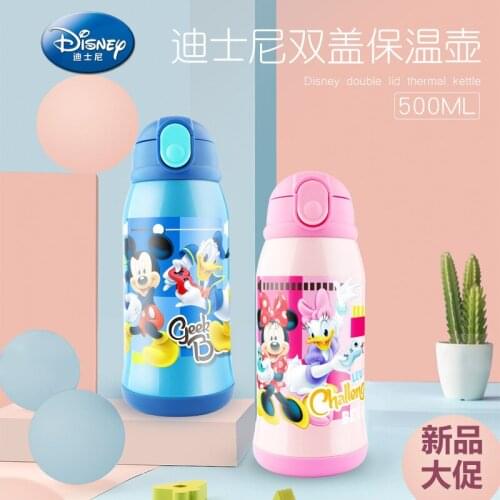 Disney 2021 New Vacuum Sports Bottle Personality Creative Portable Cup with Straw Children Baby Learning Cup Stainless Steel Cup