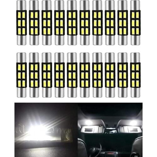 20-Pack White 30MM - 31MM 4014 6 SMD LED Festoon Light Sun Visor Vanity Mirror for 12V Car 6615F 6614F 3021 3022 3175 T-2 SF6/6