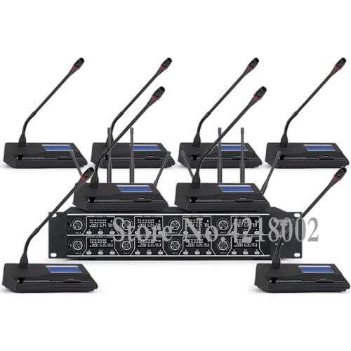 UHF 8 Channel Wireless Conference Microphone Mic System For Meeting Noise Canceling Desktop Standing Microphone