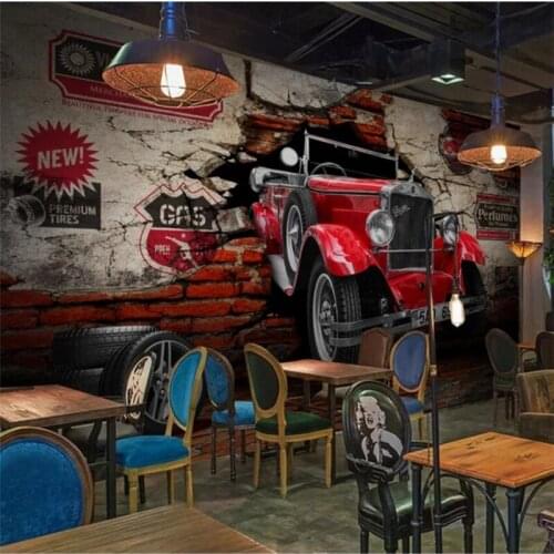 Wellyu Custom wallpaper 3D murals solid wall painting retro classic car broken wall restaurant hotel обои background wall paper