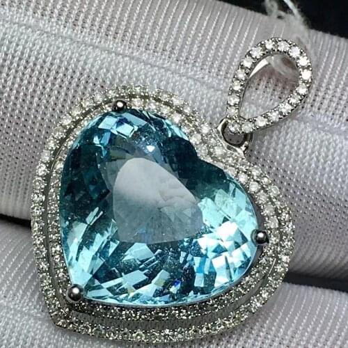 Fine Jewelry Real 18K White Gold AU750 Natural Blue Aquamarine 9.9ct Gemstones Diamonds Ladys Pendants for Women Fine Necklace