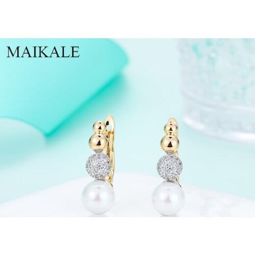 MAIKALE New Fashion Gold Cucurbit Pearl Earrings Round Cubic Zirconia Stud Earrings for Women Jewelry Delicate Gifts Brincos