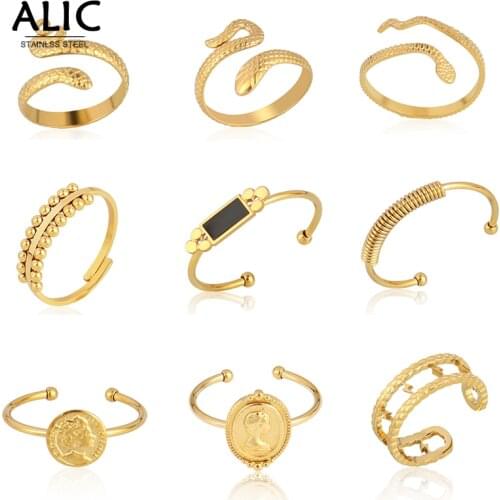 Snake Ring Stainless Steel Rings For Women Statement Ring Womens Rings Punk Open Finger Gold Color Geometry Ring Rings Jewelry