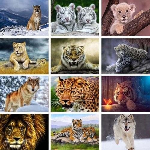 Animal Tiger Diamond Painting Cross Stitch 5D Full Square Drill Tiger Lion Wolf Diamond Embroidery Mosaic Living Room home Decor
