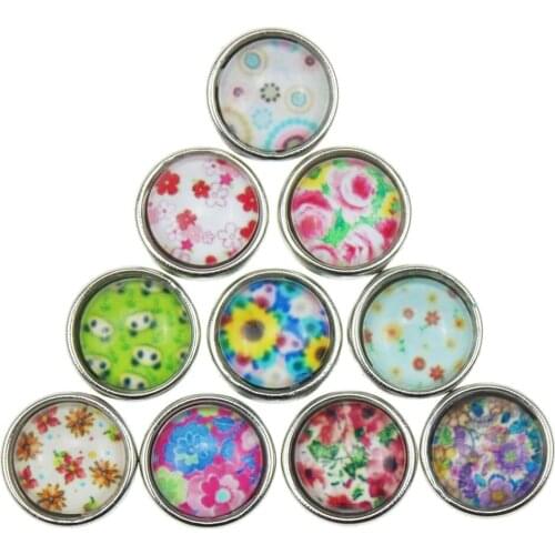 10pcs/lot High quality 12mm Snap Jewelry flower Glass Snap Buttons Fit 12mm Snap bracelets necklace