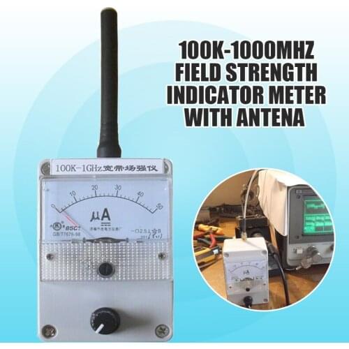 100K-1000MHz Field Strength Indicator Meter High Sensitivity Adjustable Pointer Amplitude RF Signal Level Meter with Antenna