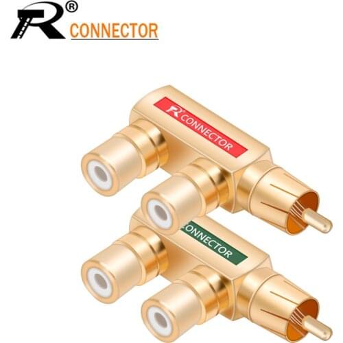 20PCS Gold Plated RCA Male to 2 Female RCA Splitter Adapter AV Video Audio F Plug RCA 3 way Plug R Connector