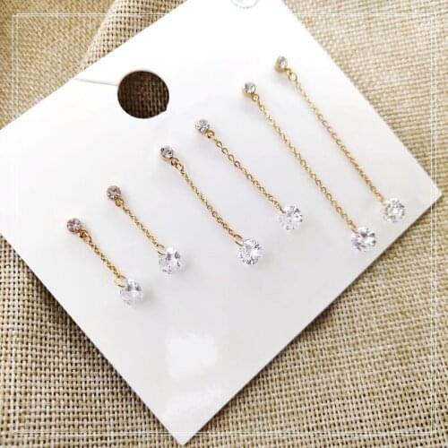 3 Pairs/Set New Fashion Glitter Zircon Long Chain Tassel Drop Earrings for Women Sweet Water Drop Jewelry Party Gift