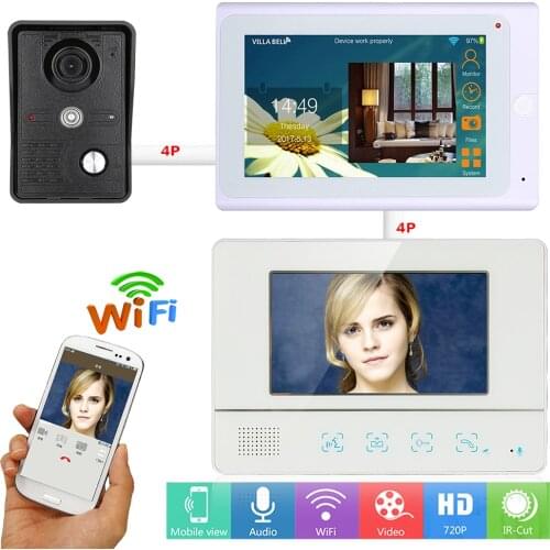 720P 7 TFT 2 Monitors Wired /Wireless Wifi Video Door Phone Doorbell Intercom System with IR-CUT 1000TVL Camera