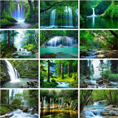 HUACAN 5d Diamond Painting Waterfall Mosaic Nature Full Square Diamond Embroidery Landscape Home Decor Craft Kit