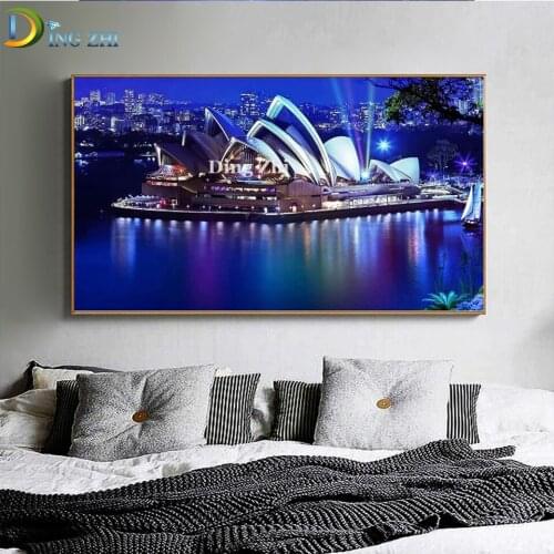 Diamond Painting Full Square Round Drill Sydney Opera House 5D Diamond Embroidery City Landscape Picture Rhinestone Wall Decor