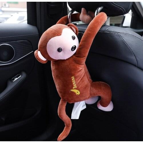 Car Creative Cartoon Cute Monkey Paper Box Car Hanging Paper Napkin Tissue Box Cover Holder Portable for Car Home Office Gift