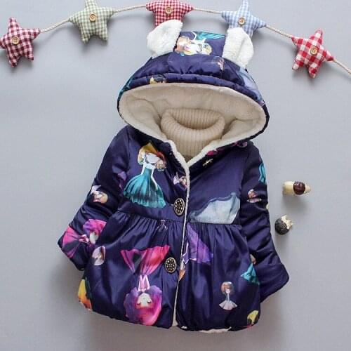 2020 Autumn Winter Baby Parkas Printing Cartoon Zipper Hooded Children Parkas