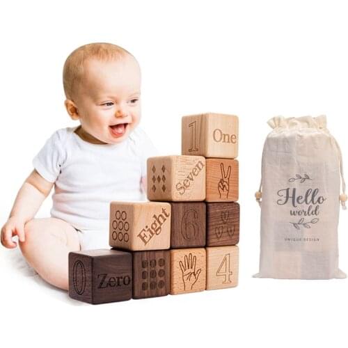 10 pcs/set Kids Blocks Natural Wooden Cube Jenga Blocks Building Block Set Stacking Learning Educational Toys Gifts