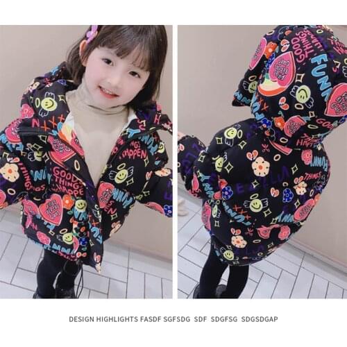 Childrens Clothing 2021 Winter Warm Down Jacket Kids Coat Hooded Jacket For Baby Girls Fashion Cartoon Print Outwear 1-6 Years