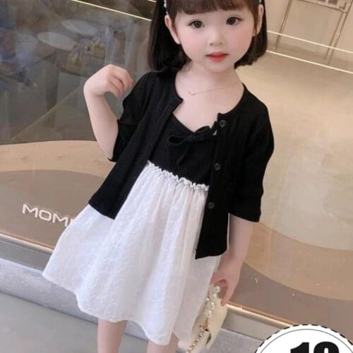 2021 Baby Girls Summer Knit Cardigan+dress Clothing Set ,Kids Elegant Birthday Wear Children Casual Clothes Sets