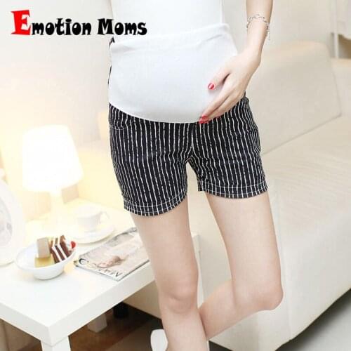Emotion Moms Summer Elastic Waist Maternity Shorts Pants For Pregnancy Clothes For Pregnant Women Striped Maternity Pants