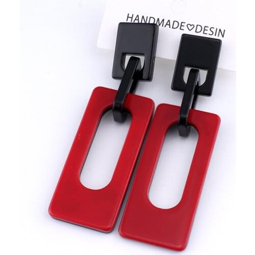 Jiayijiaudo Interlocking Geometric Acrylic Earrings Red Black Buckle Retro Vintage New Punk Earring Big Drop Women Drop Shipping