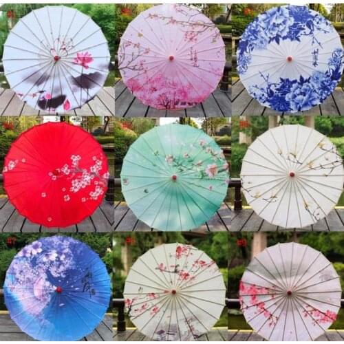 Chinese Craft Oil Paper Umbrella Wooden Handle Silk Cloth Parasol Rainproof Dance Umbrellas Wedding Decoration SN1058