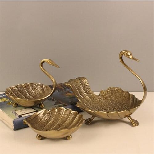 Swan Brass Tray Entrance Decoration Sundries Keys Storage Trays Home Living Room Decor Snacks Fruit Nuts Copper Storage Tray