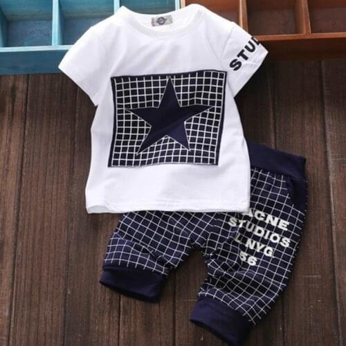 2021 Hot Sale Baby Boy Clothes Summer Childrens Clothes Suit T-shirt + Pants Suit Star Print Clothes Newborn Sports Suit