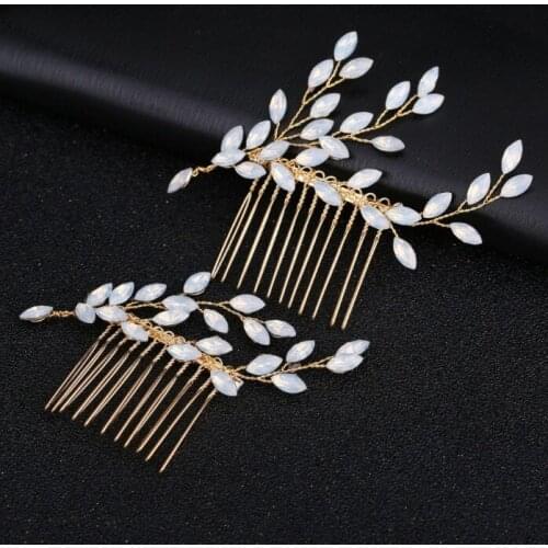 Hot Sale Gold Handmade Crystal Beads Hair Combs Hairpins Clips Headpieces Women Bridal Bride Wedding Jewelry Head Ornaments