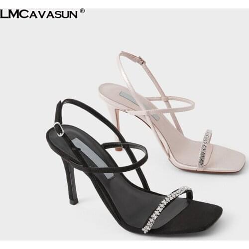 LMCAVASUN 2021 Spring New Ladies rhinestone decoration Square head high heel Sexy sandals
