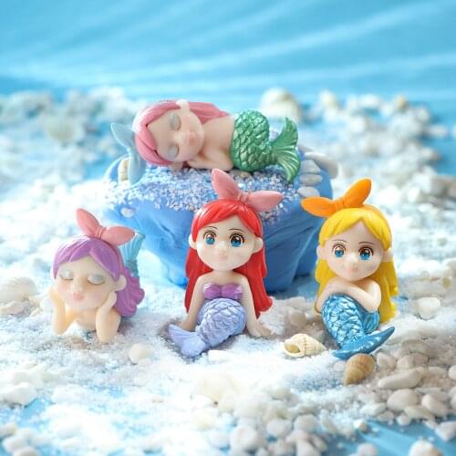 Cute Mermaid Miniature Figurine Cartoon Doll Ocean Girl Anime Figure for DIY Micro Sea Landscape Aquarium Fish Tank Desk Decor