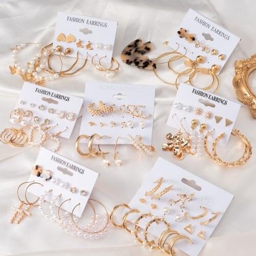 Fashion Vintage Pearl Acrylic Earrings Sets For Women Gold Metal New Geometric Hanging Earrings 2021 Trend Female Modern Jewelry