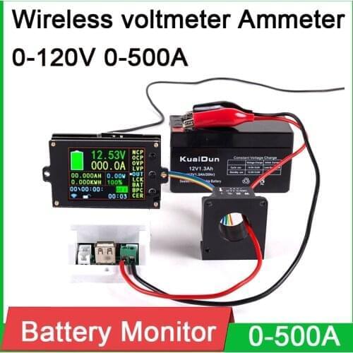 Lithium Battery Monitor Meter DC 120V 50A 100A 200A 500A Wireless VOLT AMP temperature POWER capacity Tester Charge discharge