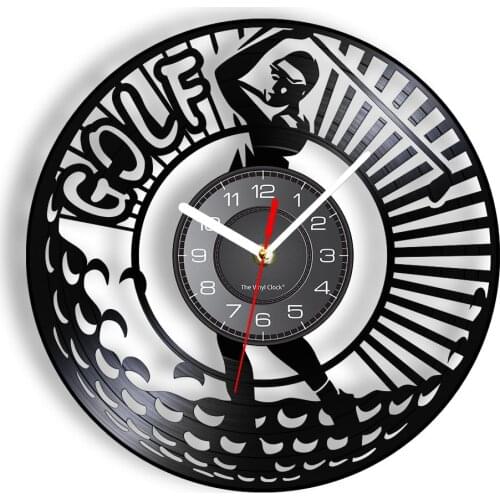 Play Golf Wall Clock Golf Club Wall Sign Hanging Decor Modern Design Vinyl Record Wall Watch With LED Unique Gift For Golf Fans