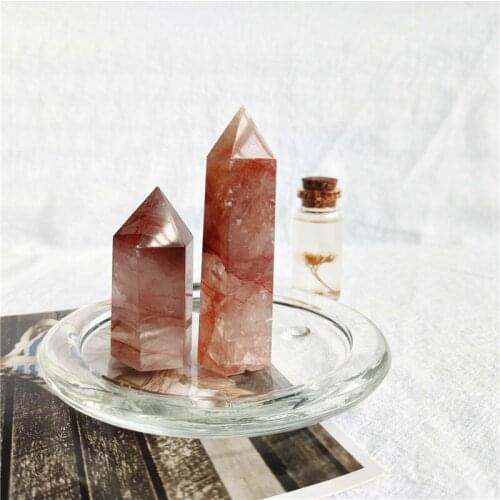 Natural Fire Quartz Crystal Point Healing Stone Hexagonal Prisms Obelisk Wand Stone Tower Home Decor