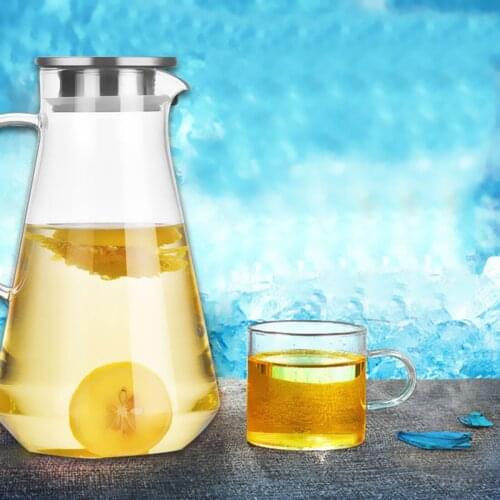 Newly 1.5L High Temperature Resistant Jug Large Capacity Juice Pot Transparent Thick Stainless Steel Filter Household