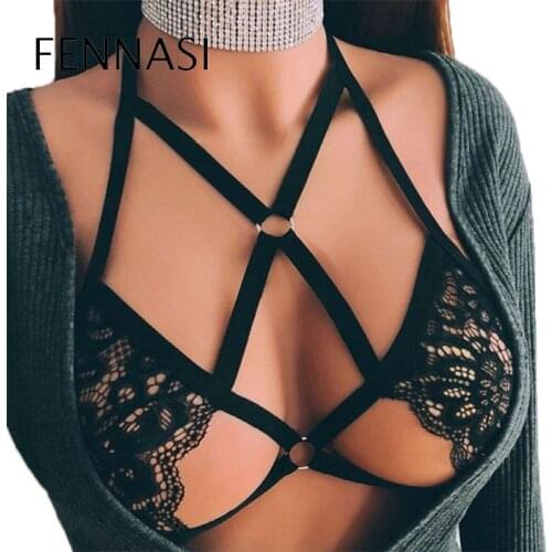 FENNASI 2021 NEW Sexy Lingerie Hot Black Lace Underwear Erotic Bras For Female Brassieres Women Halter Strap