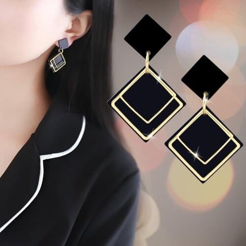 New Fashion Large Square Drop Earrings For Women 2020 Korean Vintage Statement Simple Gold Black Party Hanging Earrings Jewelry