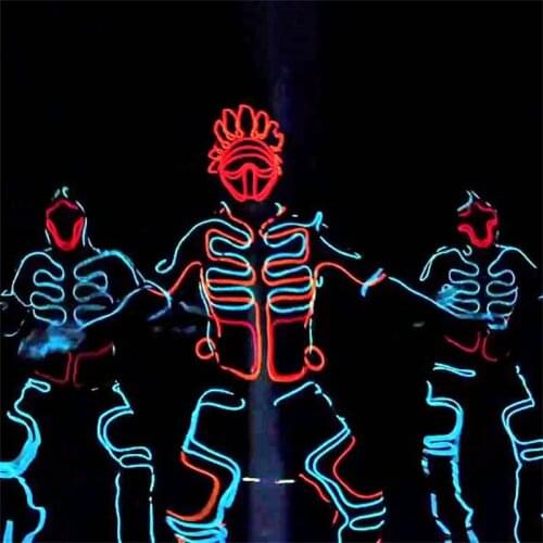 New design China factory super bright can program EL wire LED costumes suit dance wear for stage dancing