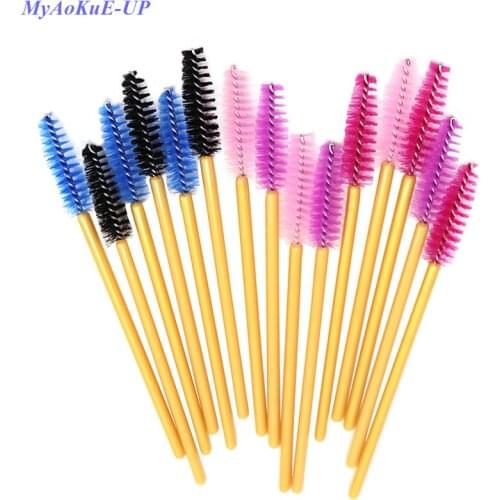200 Pcs/lot Disposable Golden Handle Mascara Wands Applicator Eyelashes Brushes Eyelash Extension Nylon Makeup Brushes