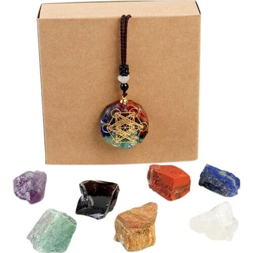 7 Chakra Pendant Necklace And 7 Healing Stones In Display Box Seven Chakra Pendant Set For Home Decor Energy Stone