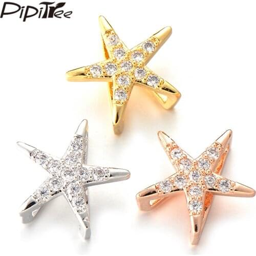 Pipitree Fashion Star Beads Charms DIY Jewelry Accessories Copper Micro Pave CZ Zircon Slider Charms for Mesh Bracelet Making
