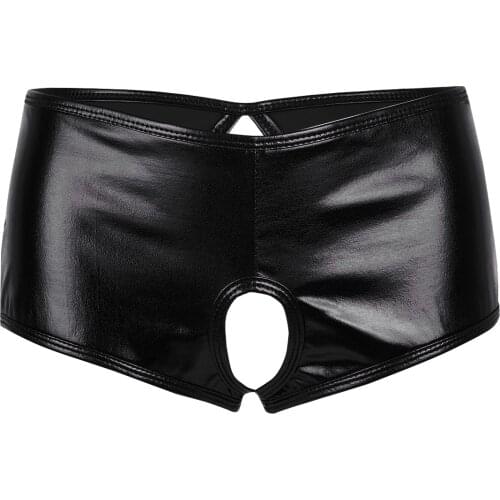 Sexy PVC Hot Shorts Women Leather Open Crotch Boxer Shorts For Women Metallic Wetlook Crotchless Booty Mini Short Pants