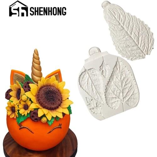 SHENHONG Sugarpaste Icing Dessert Fondant Cake Sunflower Daisy Leaves Veiner Decorating Silicone Mold Flower Crafts Candies Clay